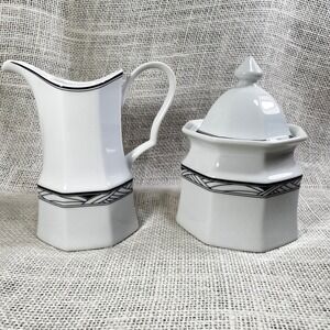 Studio Nova Synthesis Y0031 Creamer and Sugar Bowl Set White Black Art Dec Style